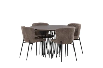 Stone Spisegruppe 120 cm Rund med 4 Modesto stole - Beige - Møbler - Borde - Spisebordssæt
