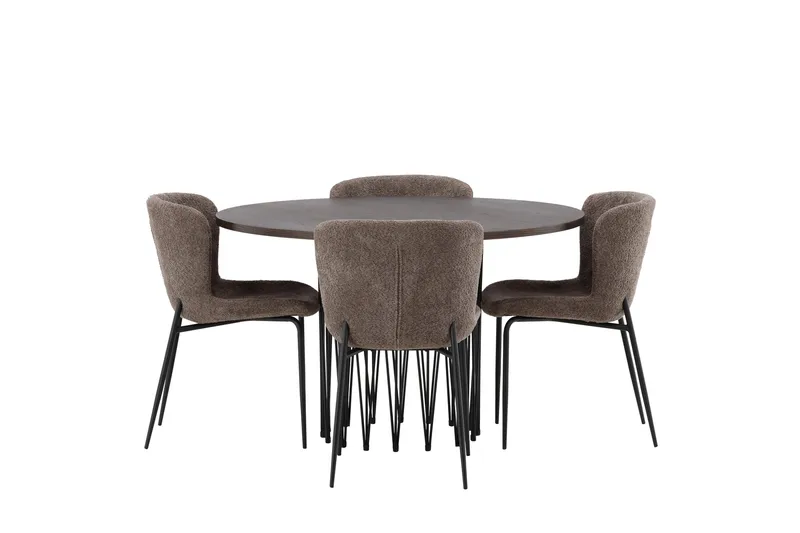 Stone Spisegruppe 120 cm Rund med 4 Modesto stole, Beige