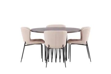 Stone Spisegruppe 120 cm Rund med 4 Modesto stole - Mørk grå - Møbler - Borde - Spisebordssæt