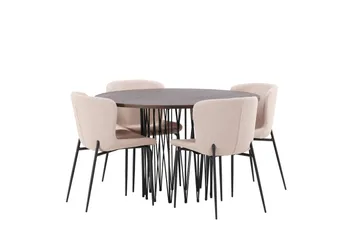 Stone Spisegruppe 120 cm Rund med 4 Modesto stole - Mørk grå - Møbler - Borde - Spisebordssæt