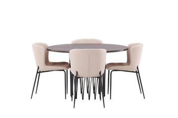 Stone Spisegruppe 120 cm Rund med 4 Modesto stole - Mørk grå - Møbler - Borde - Spisebordssæt