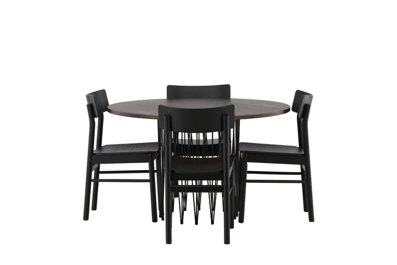 Stone Spisegruppe 120 cm Rund med 4 Montros stole, Svart
