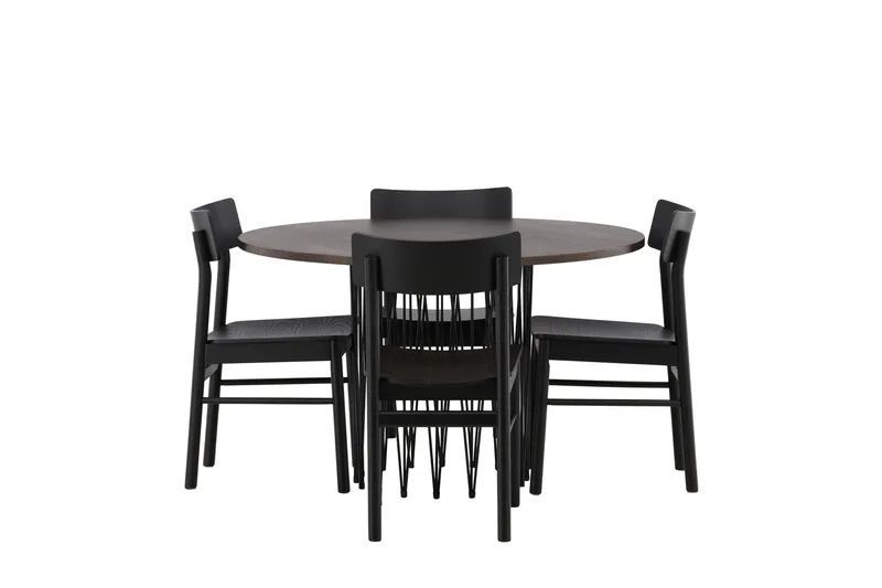 Stone Spisegruppe 120 cm Rund med 4 Montros stole, Svart