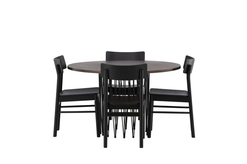 Stone Spisegruppe 120 cm Rund med 4 Montros stole - Svart - Møbler - Borde - Spisebordssæt