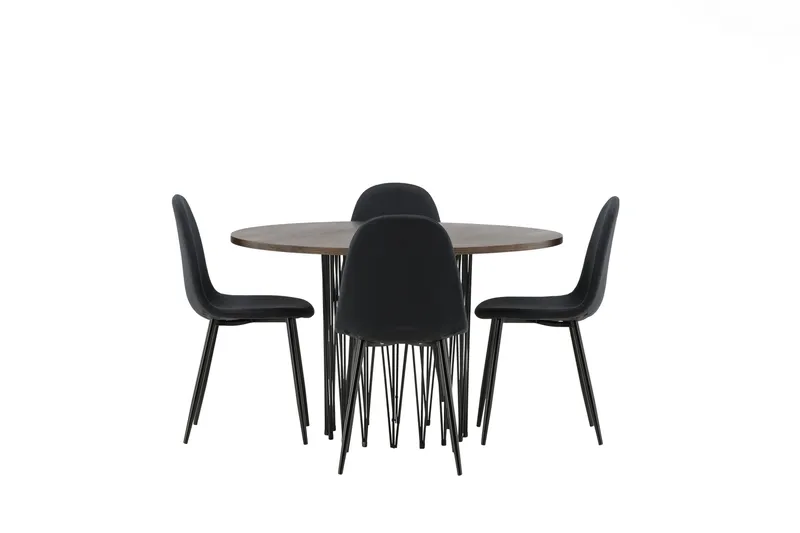 Stone Spisegruppe 120 cm Rund med 4 Polar stole, Svart