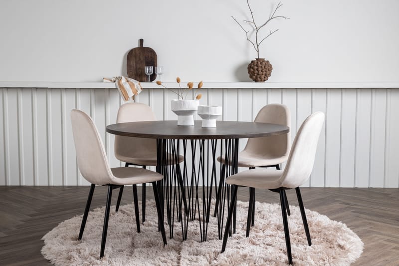 Stone Spisegruppe 120 cm Rund med 4 Polar stole - Beige - Møbler - Borde - Spisebordssæt