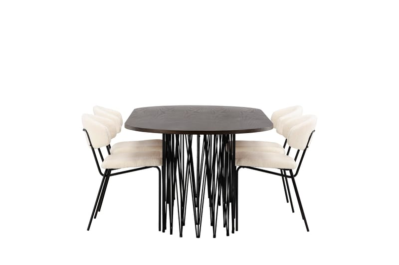 Stone Spisegruppe 220 cm Oval med 4 Chico Stole - Svart - Møbler - Borde - Spisebordssæt