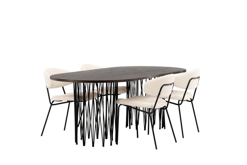 Stone Spisegruppe 220 cm Oval med 4 Chico Stole - Svart - Møbler - Borde - Spisebordssæt