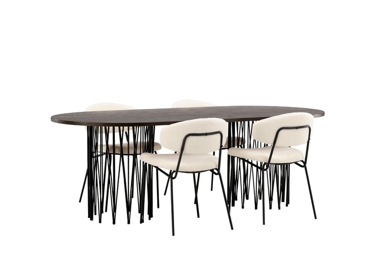 Stone Spisegruppe 220 cm Oval med 4 Chico Stole - Svart - Møbler - Borde - Spisebordssæt