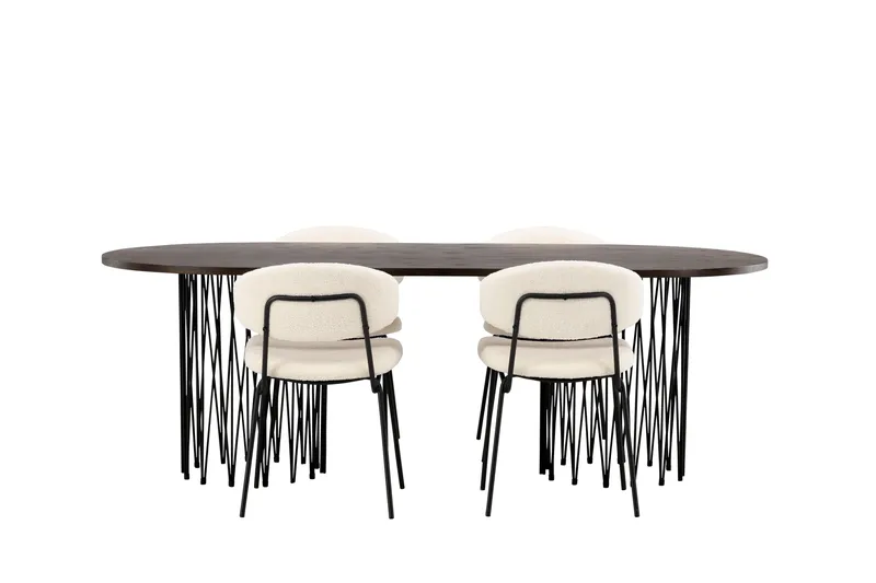 Stone Spisegruppe 220 cm Oval med 4 Chico Stole - Svart - Møbler - Borde - Spisebordssæt