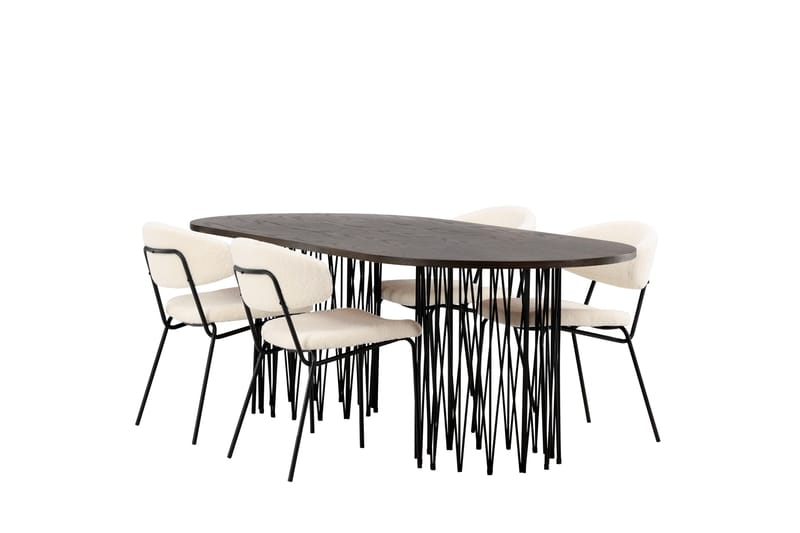 Stone Spisegruppe 220 cm Oval med 4 Chico Stole - Svart - Møbler - Borde - Spisebordssæt