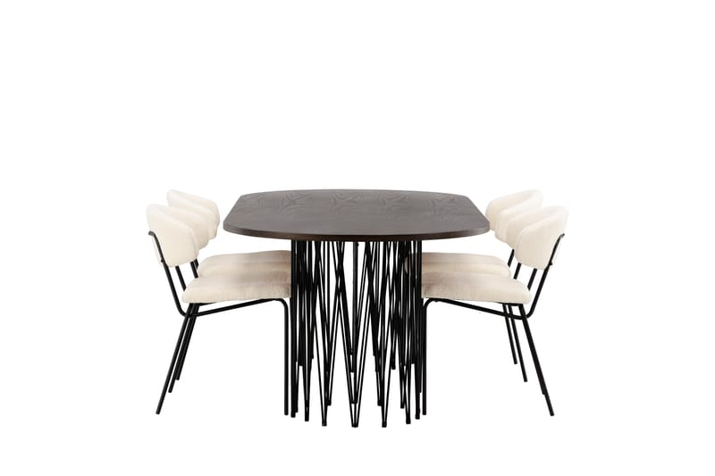 Stone Spisegruppe 220 cm Oval med 4 Chico Stole - Svart - Møbler - Borde - Spisebordssæt