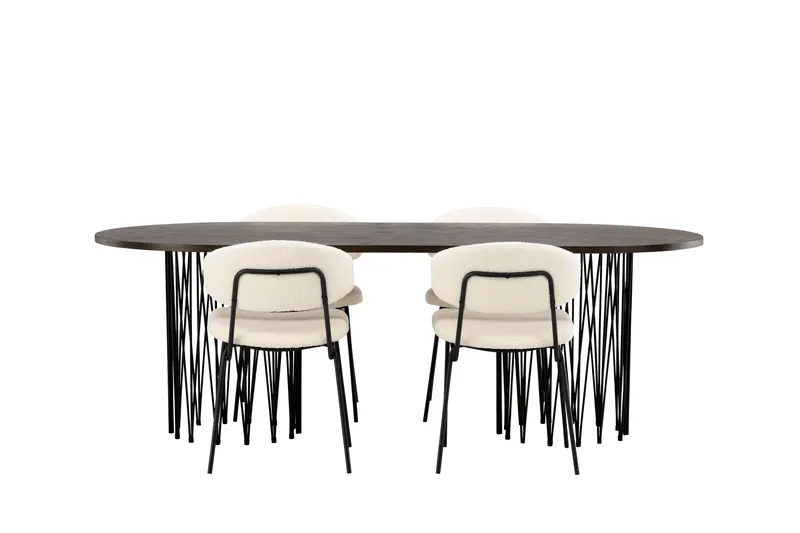 Stone Spisegruppe 220 cm Oval med 4 Chico Stole, Svart