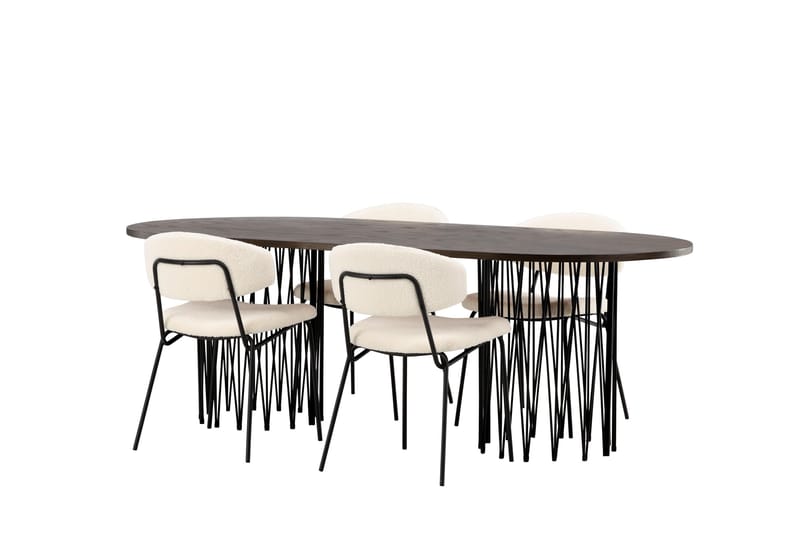 Stone Spisegruppe 220 cm Oval med 4 Chico Stole - Svart - Møbler - Borde - Spisebordssæt