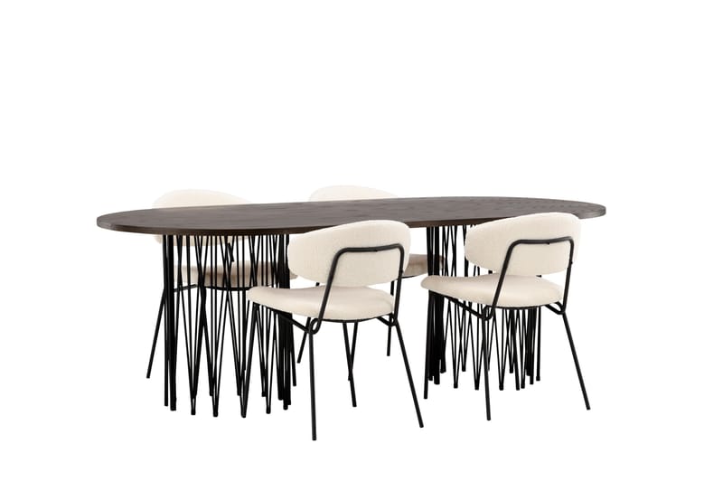 Stone Spisegruppe 220 cm Oval med 4 Chico Stole - Svart - Møbler - Borde - Spisebordssæt