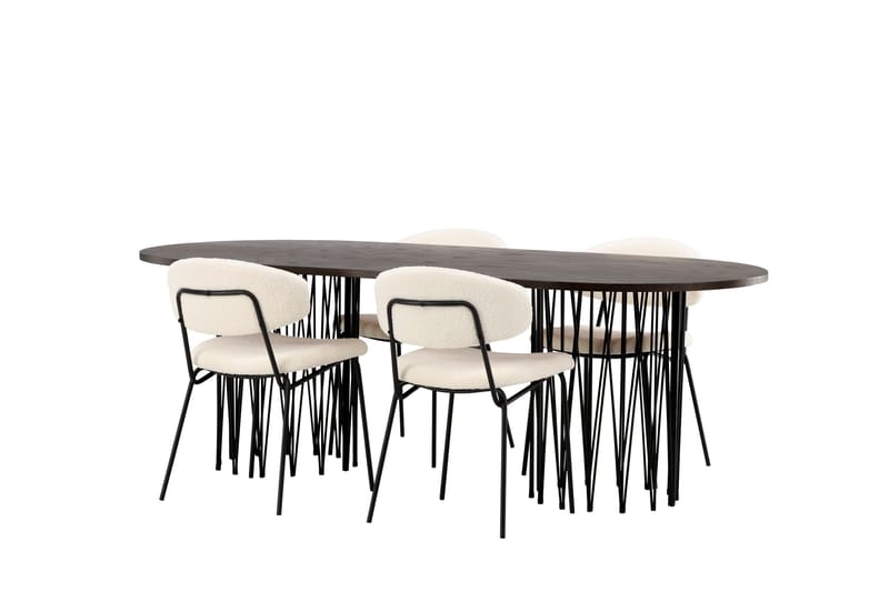 Stone Spisegruppe 220 cm Oval med 4 Chico Stole - Svart - Møbler - Borde - Spisebordssæt