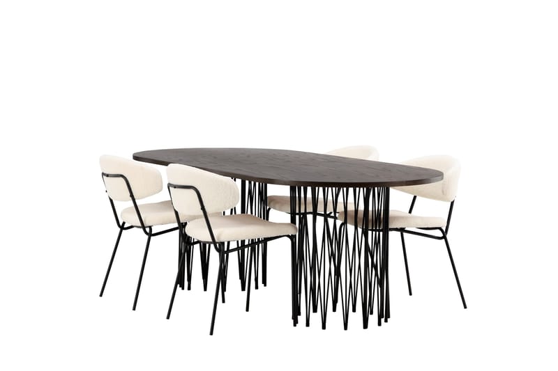 Stone Spisegruppe 220 cm Oval med 4 Chico Stole - Svart - Møbler - Borde - Spisebordssæt