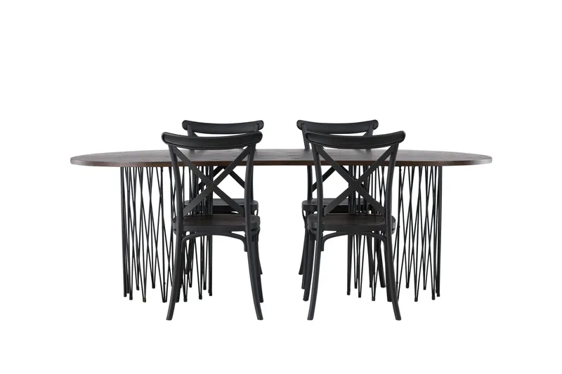 Stone Spisegruppe 220 cm Oval med 4 Crosett stole - Svart - Møbler - Borde - Spisebordssæt