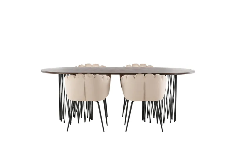 Stone Spisegruppe 220 cm Oval med 4 Limhamn stole, Beige