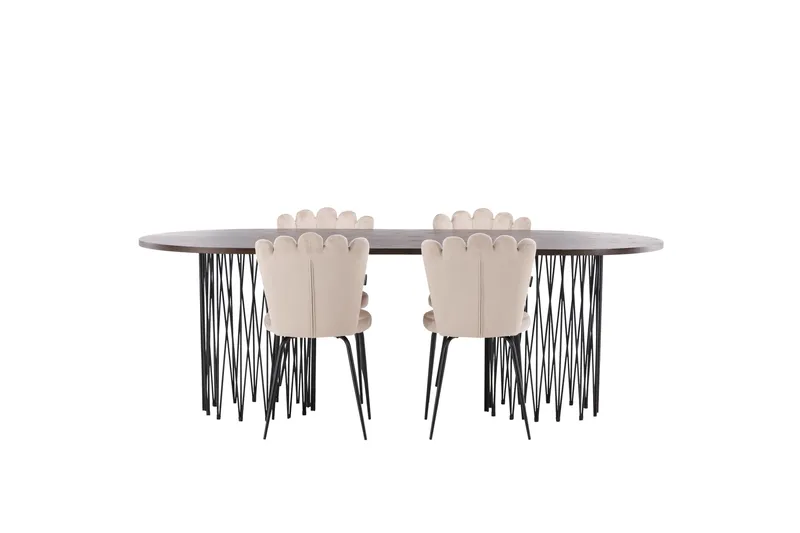 Stone Spisegruppe 220 cm Oval med 4 Limhamn stole, Beige