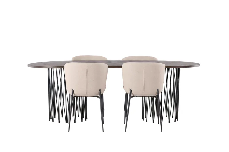 Stone Spisegruppe 220 cm Oval med 4 Modesto stole, Beige