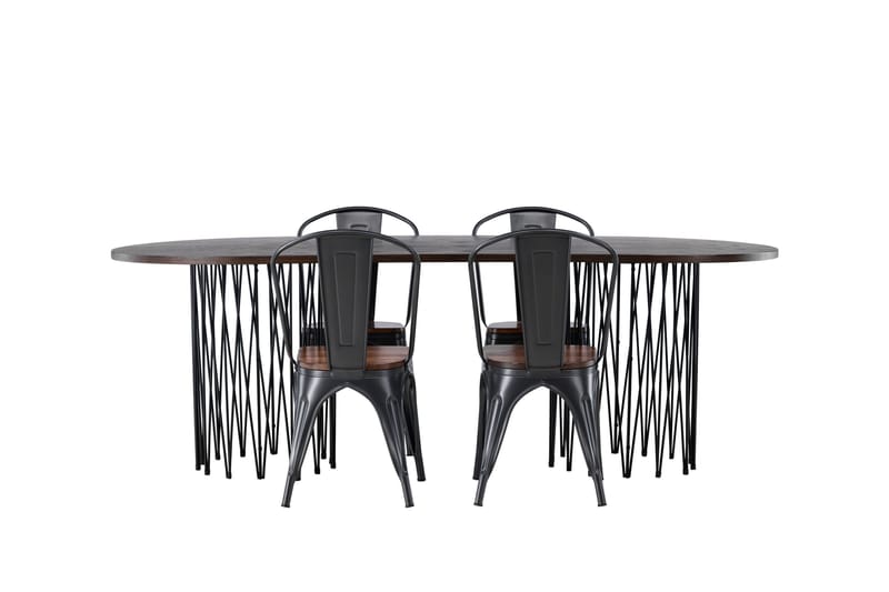 Stone Spisegruppe 220 cm Oval med 4 Tempe stole - Mocca - Møbler - Borde - Spisebordssæt