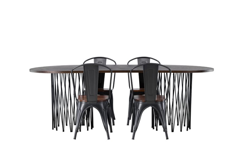 Stone Spisegruppe 220 cm Oval med 4 Tempe stole, Mocca