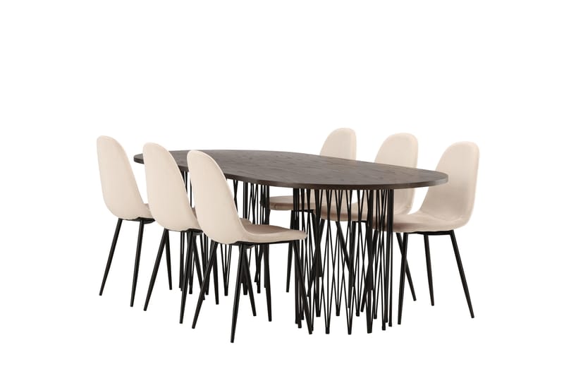 Stone Spisegruppe 220 cm Oval med 6 Polar stole - Beige - Møbler - Borde - Spisebordssæt