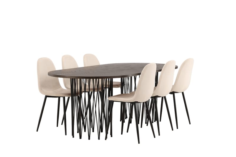Stone Spisegruppe 220 cm Oval med 6 Polar stole - Beige - Møbler - Borde - Spisebordssæt