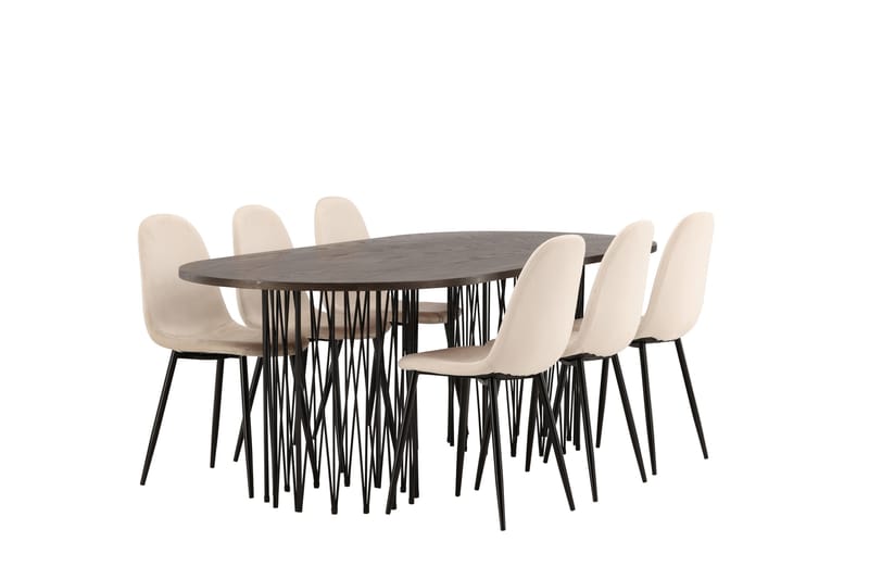 Stone Spisegruppe 220 cm Oval med 6 Polar stole - Beige - Møbler - Borde - Spisebordssæt