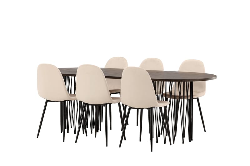 Stone Spisegruppe 220 cm Oval med 6 Polar stole - Beige - Møbler - Borde - Spisebordssæt