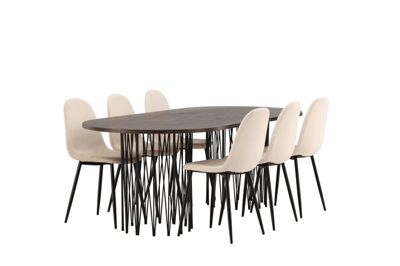 Stone Spisegruppe 220 cm Oval med 6 Polar stole - Beige - Møbler - Borde - Spisebordssæt