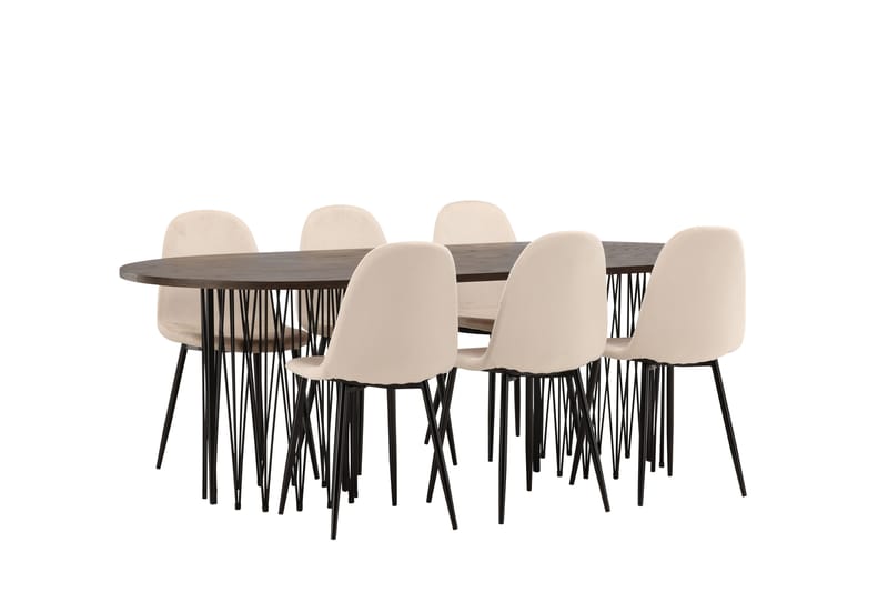 Stone Spisegruppe 220 cm Oval med 6 Polar stole - Beige - Møbler - Borde - Spisebordssæt