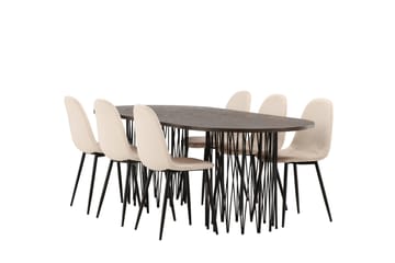Stone Spisegruppe 220 cm Oval med 6 Polar stole - Beige - Møbler - Borde - Spisebordssæt
