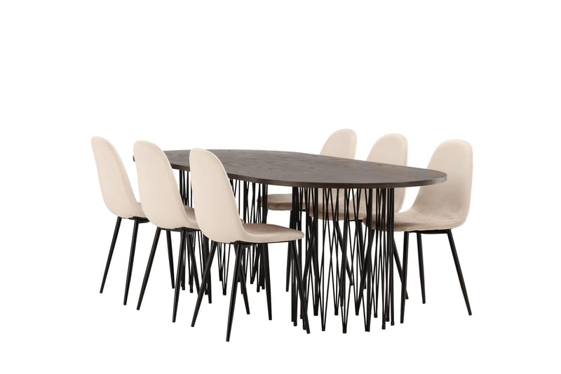 Stone Spisegruppe 220 cm Oval med 6 Polar stole - Beige - Møbler - Borde - Spisebordssæt