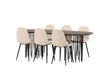 Stone Spisegruppe 220 cm Oval med 6 Polar stole - Beige - Møbler - Borde - Spisebordssæt