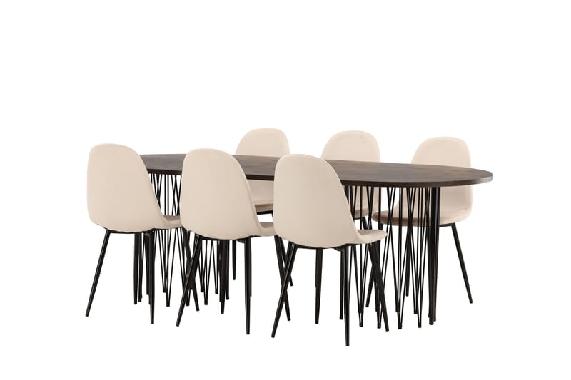 Stone Spisegruppe 220 cm Oval med 6 Polar stole - Beige - Møbler - Borde - Spisebordssæt
