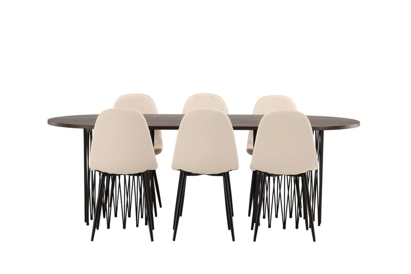 Stone Spisegruppe 220 cm Oval med 6 Polar stole - Beige - Møbler - Borde - Spisebordssæt