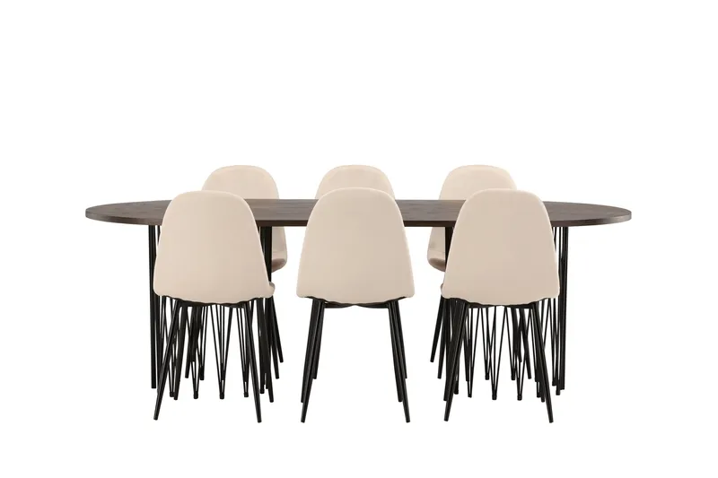 Stone Spisegruppe 220 cm Oval med 6 Polar stole, Beige