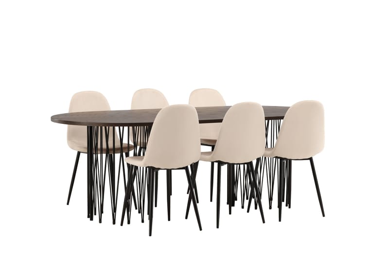 Stone Spisegruppe 220 cm Oval med 6 Polar stole - Beige - Møbler - Borde - Spisebordssæt