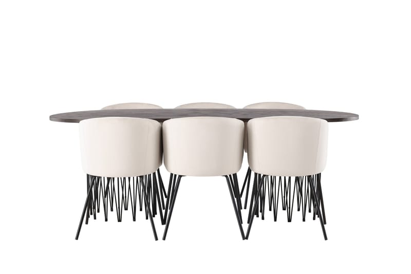 Stone Spisegruppe 220 cm Rektangulær med 6 Berit stole, Beige