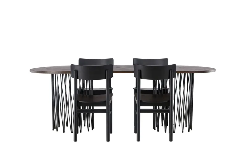 Stone Spisegruppe + 4 Montros stole Oval, Sort/Mocca