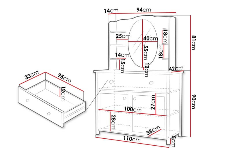 Storys Sminkebord 110x42 cm - Hvid - Møbler - Borde - Sminkebord & konsolbord - Makeup bord med spejl