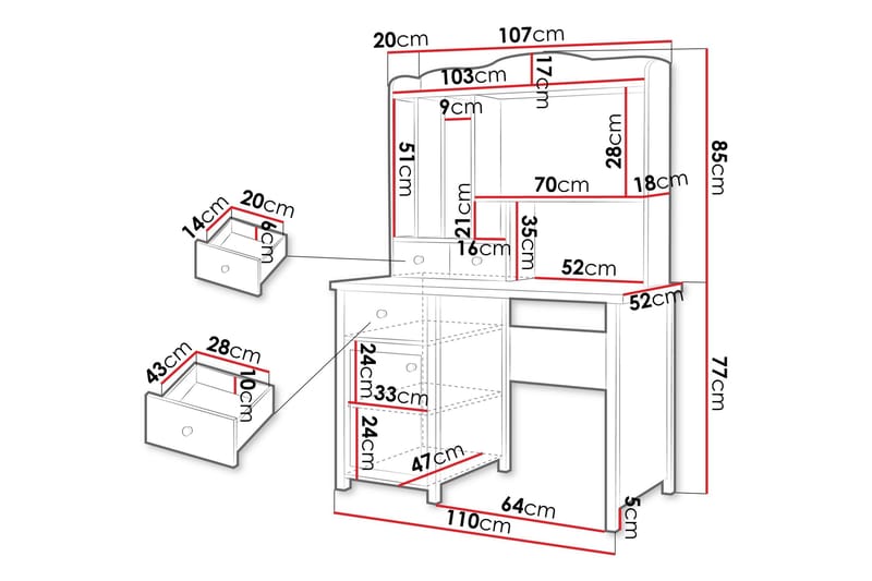 Storys Sminkebord 110x52 cm - Hvid - Møbler - Borde - Sminkebord & konsolbord