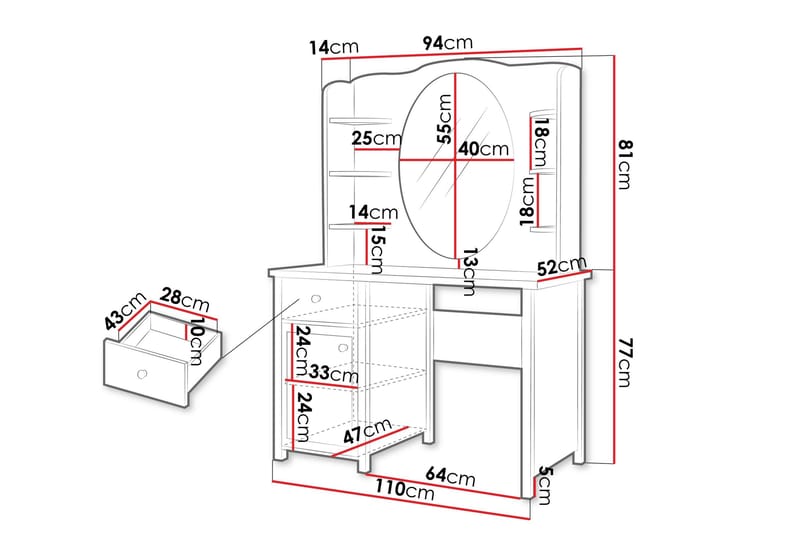 Storys Sminkebord 110x52 cm - Hvid - Møbler - Borde - Sminkebord & konsolbord - Makeup bord med spejl