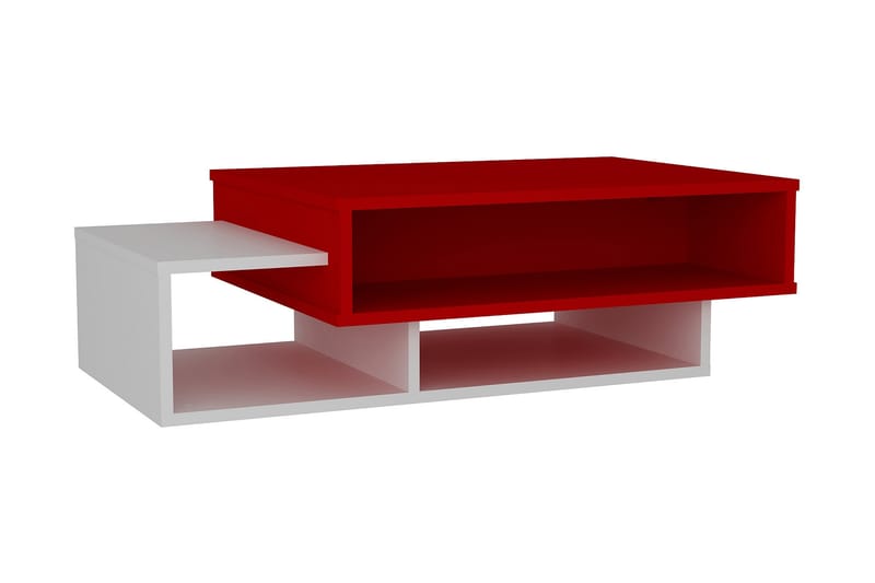 Tabate Sofabord 105 cm med Opbevaring Hylder - Hvid/Rød - Sofabord