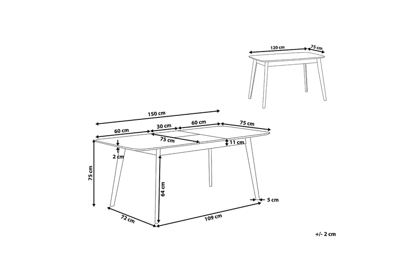 Taber Spisebord Udvidelsesbart 120-150x75 cm - Lysebrun - Møbler - Borde - Spisebord og køkkenbord