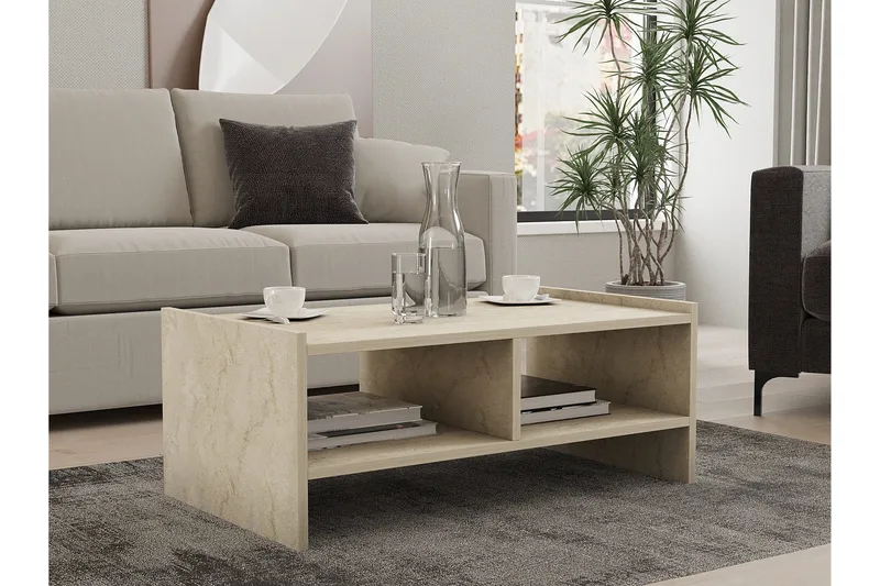 Taharoa 90 cm Rektangulært Sofabord med Hylder i Træ - Beige - Møbler - Borde - Sofabord