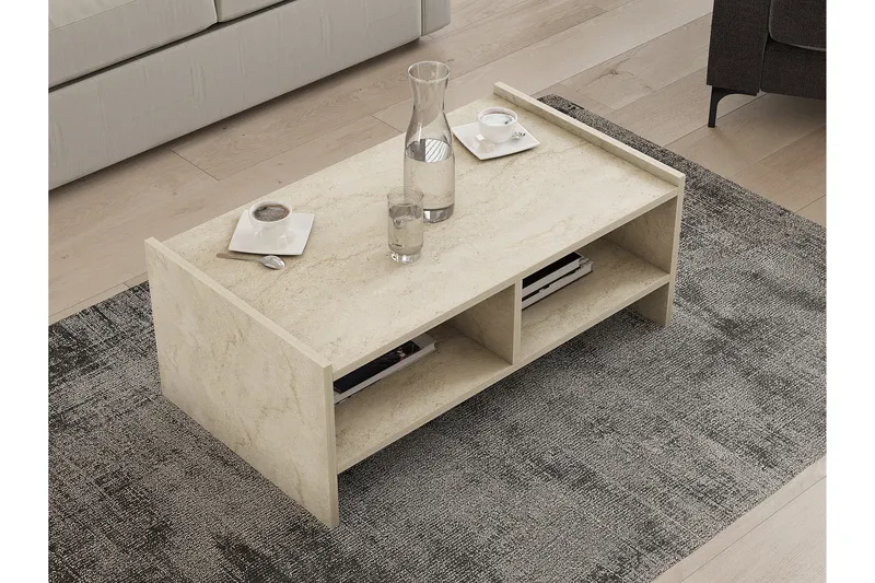 Taharoa 90 cm Rektangulært Sofabord med Hylder i Træ - Beige - Møbler - Borde - Sofabord