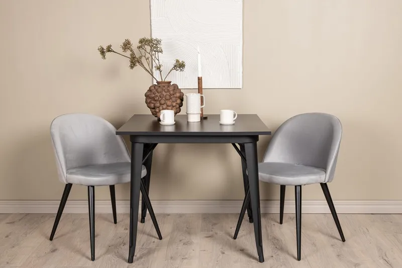 Tempe spisebord 80 cm med 2 Velvet køkkenstole i fløjl